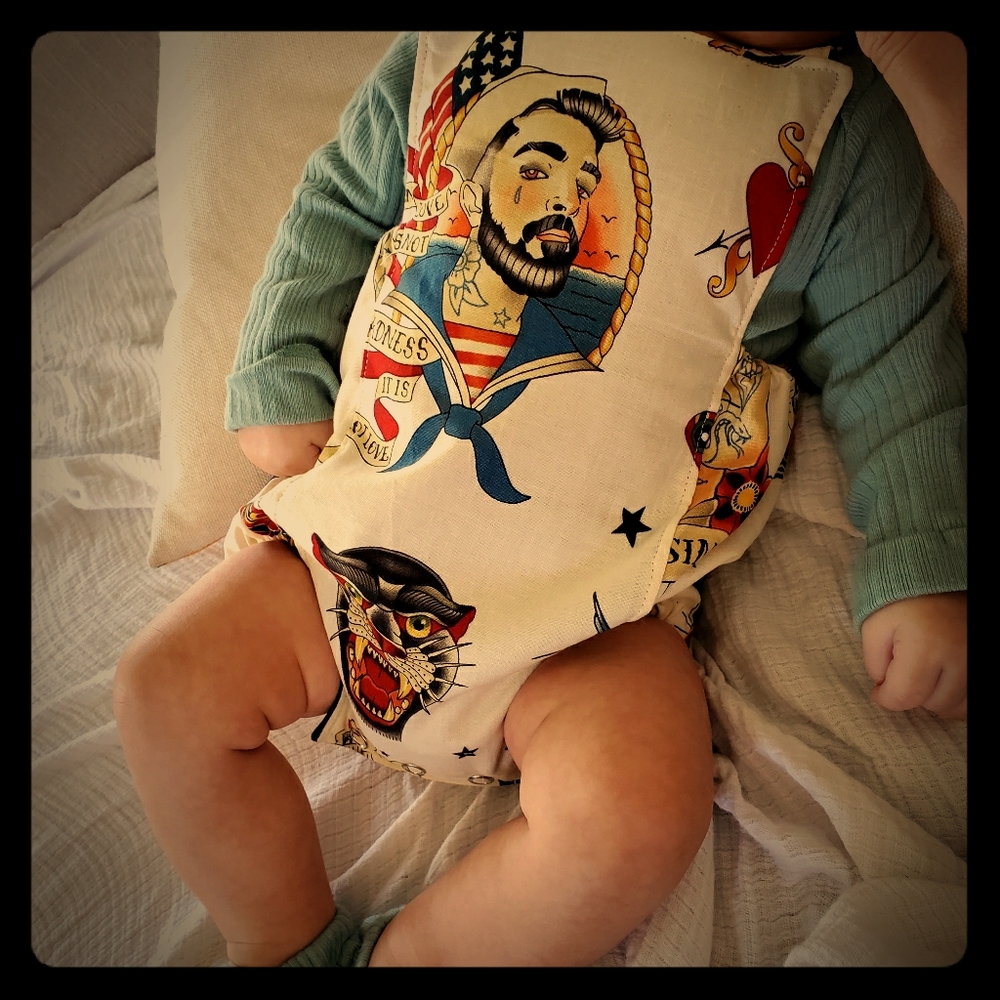 Custom traditional tattoo designed boys romper